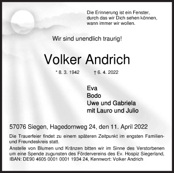 Traueranzeige von Volker Andrich von Siegener Zeitung