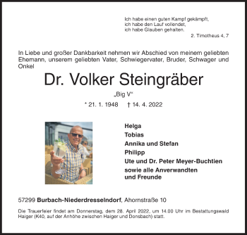 Traueranzeige von Volker Steingräber von Siegener Zeitung