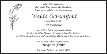 Traueranzeige von Walda Ochsenfeld von Siegener Zeitung