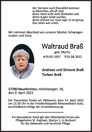 Traueranzeige von Waltraud Braß von Siegener Zeitung