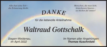 Traueranzeige von Waltraud Gottschalk von Siegener Zeitung