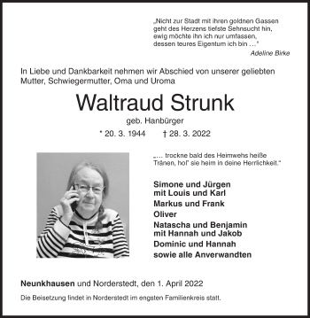 Traueranzeige von Waltraud Strunk von Siegener Zeitung