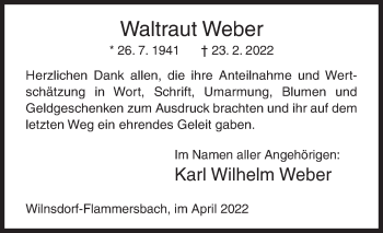 Traueranzeige von Waltraut Weber von Siegener Zeitung