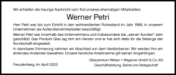 Traueranzeige von Werner Petri von Siegener Zeitung