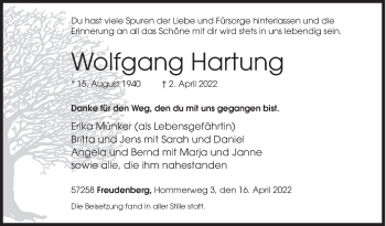Traueranzeige von Wolfgang Hartung von Siegener Zeitung