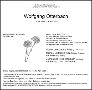Traueranzeige von Wolfgang Otterbach von Siegener Zeitung