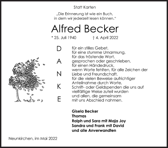 Traueranzeige von Alfred Becker von Siegener Zeitung