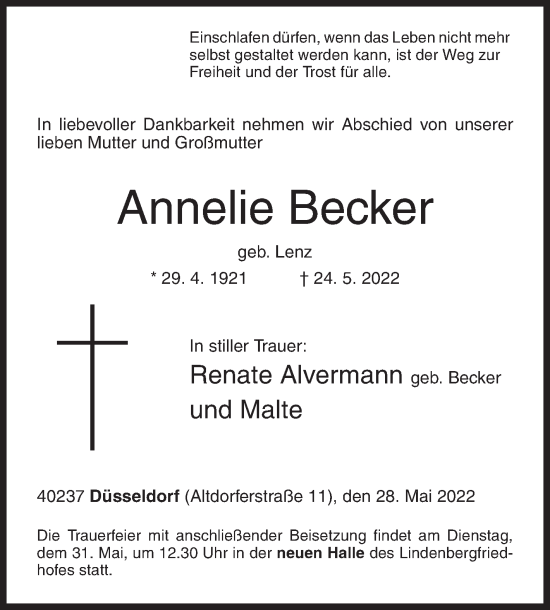 Traueranzeige von Annelie Becker von Siegener Zeitung