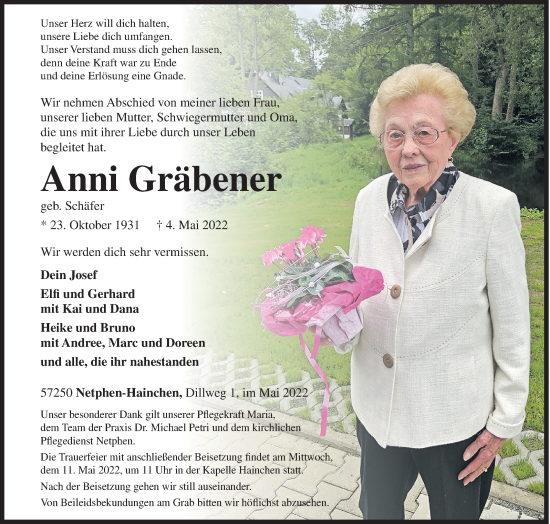Traueranzeige von Anni Gräbener von Siegener Zeitung