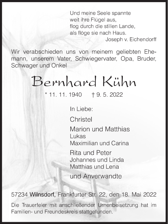 Traueranzeige von Bernhard Kühn von Siegener Zeitung