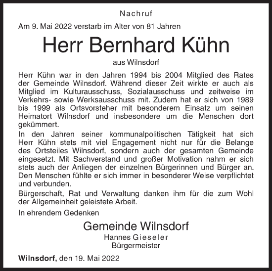 Traueranzeige von Bernhard Kühn von Siegener Zeitung