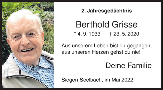Traueranzeige von Berthold Grisse von Siegener Zeitung