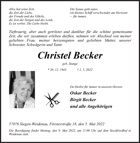 Traueranzeige von Christel Becker von Siegener Zeitung