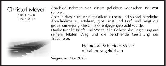 Traueranzeige von Christof Meyer von Siegener Zeitung