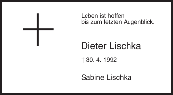 Traueranzeige von Dieter Lischka von Siegener Zeitung