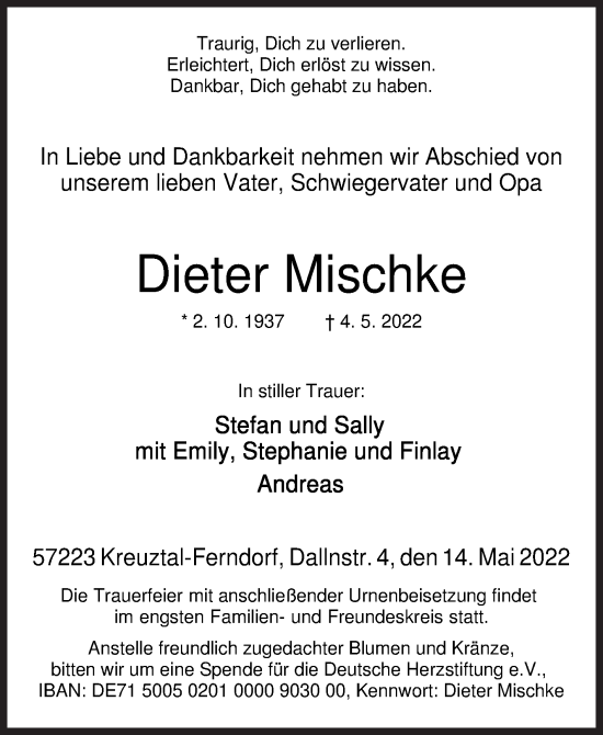 Traueranzeige von Dieter Mischke von Siegener Zeitung