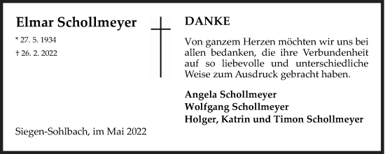 Traueranzeige von Elmar Schollmeyer von Siegener Zeitung