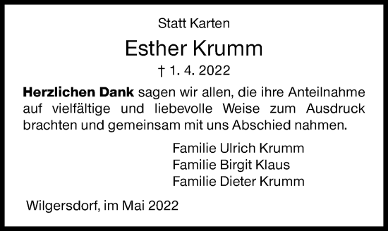 Traueranzeige von Esther Krumm von Siegener Zeitung