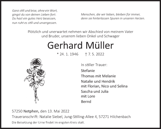 Traueranzeige von Gerhard Müller von Siegener Zeitung