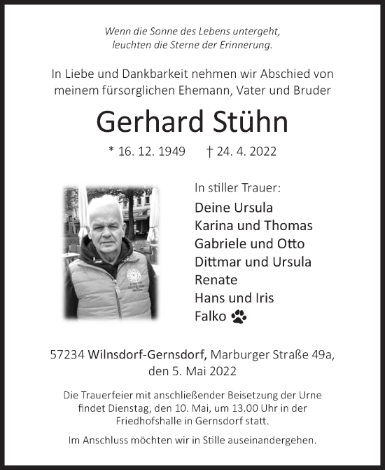 Traueranzeige von Gerhard Stühn von Siegener Zeitung
