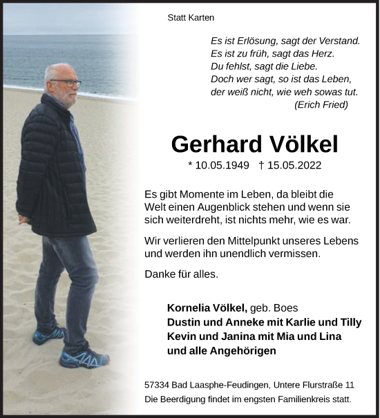 Traueranzeige von Gerhard Völkel von Siegener Zeitung