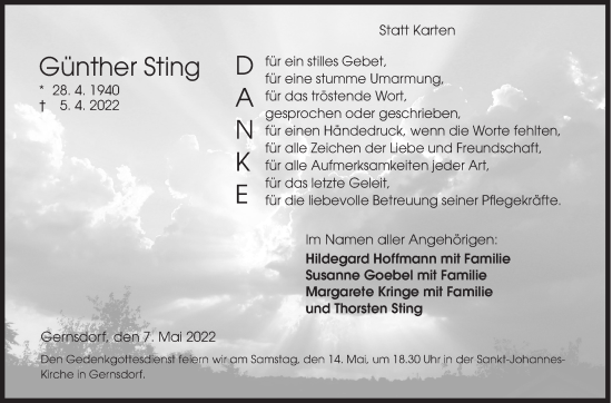 Traueranzeige von Günther Sting von Siegener Zeitung
