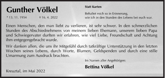 Traueranzeige von Gunther Völkel von Siegener Zeitung