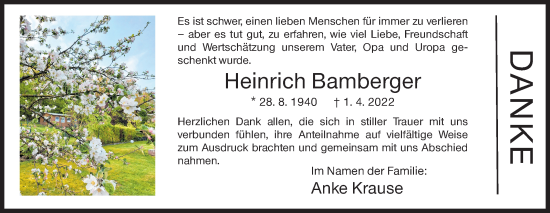 Traueranzeige von Heinrich Bamberger von Siegener Zeitung