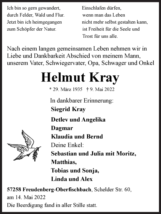 Traueranzeige von Helmut Kray von Siegener Zeitung