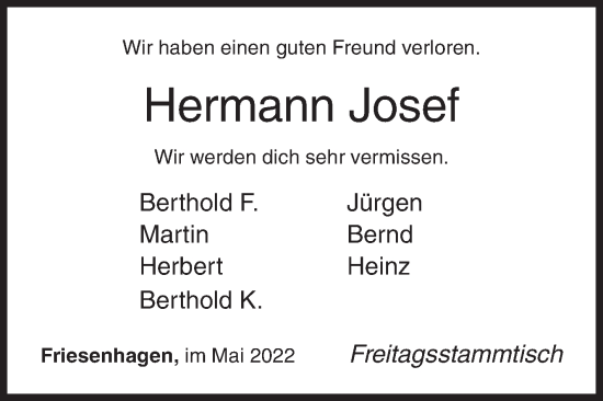 Traueranzeige von Hermann Josef von Siegener Zeitung