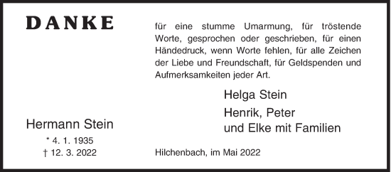 Traueranzeige von Hermann Stein von Siegener Zeitung