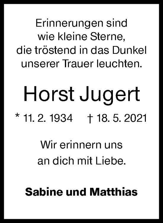 Traueranzeige von Horst Jugert von Siegener Zeitung