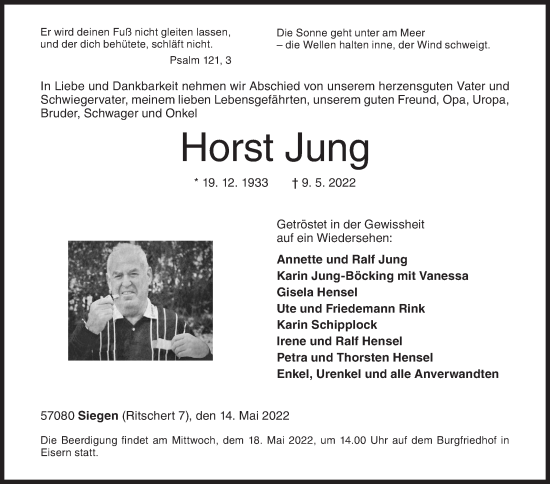 Traueranzeige von Horst Jung von Siegener Zeitung