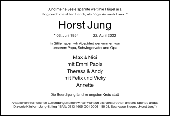 Traueranzeige von Horst Jung von Siegener Zeitung