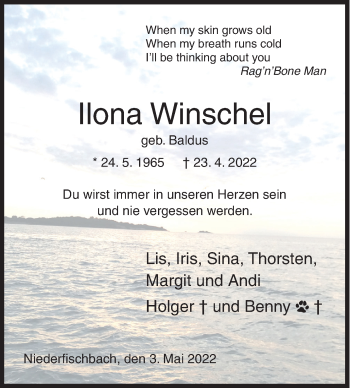 Traueranzeige von Ilona Winschel von Siegener Zeitung