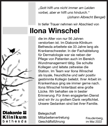 Traueranzeige von Ilona Winschel von Siegener Zeitung