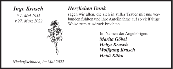 Traueranzeige von Inge Krusch von Siegener Zeitung