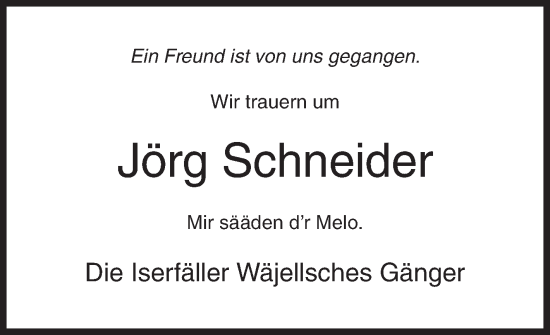 Traueranzeige von Jörg Schneider von Siegener Zeitung