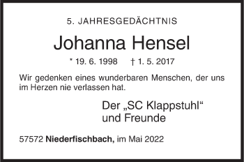 Traueranzeige von Johanna Hensel von Siegener Zeitung