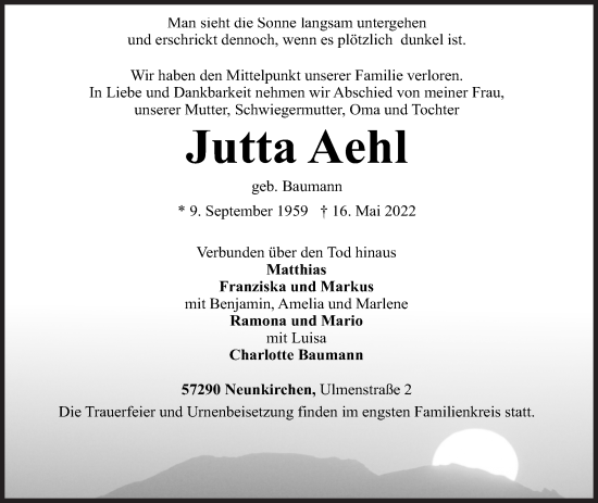 Traueranzeige von Jutta Aehl von Siegener Zeitung