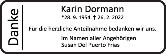 Traueranzeige von Karin Dormann von Siegener Zeitung