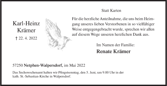 Traueranzeige von Karl-Heinz Krämer von Siegener Zeitung