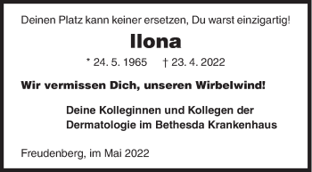 Traueranzeige von llona  von Siegener Zeitung