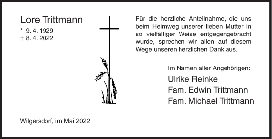 Traueranzeige von Lore Trittmann von Siegener Zeitung