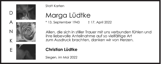 Traueranzeige von Marga Lüdtke von Siegener Zeitung