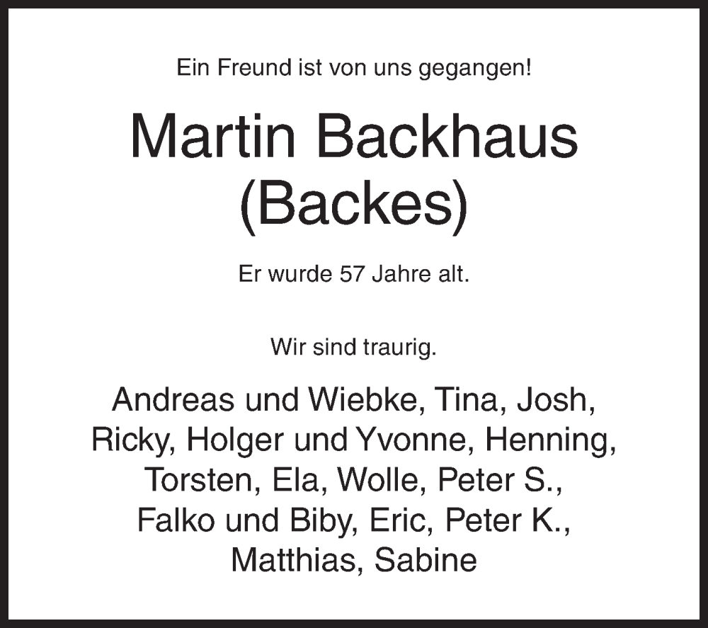  Traueranzeige für Martin Backhaus vom 30.05.2022 aus Siegener Zeitung