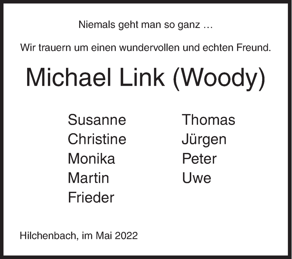  Traueranzeige für Michael Link vom 11.05.2022 aus Siegener Zeitung