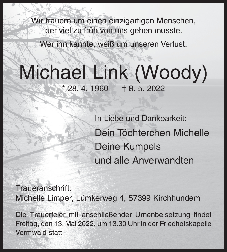  Traueranzeige für Michael Link vom 11.05.2022 aus Siegener Zeitung