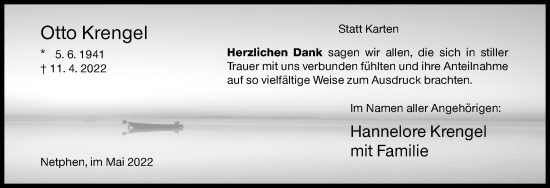 Traueranzeige von Otto Krengel von Siegener Zeitung
