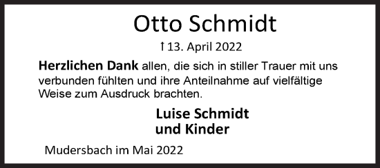 Traueranzeige von Otto Schmidt von Siegener Zeitung